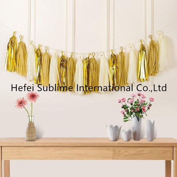 Shiny Gold Ivory Tassel Garland Sparkly Paper Tassel Decorations