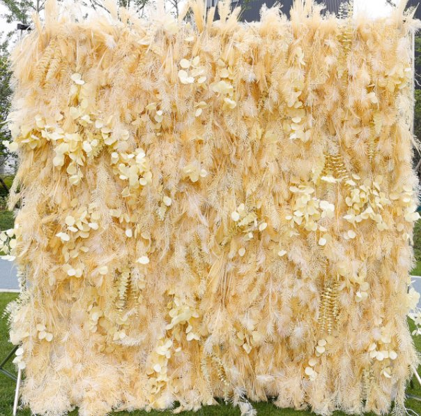 Hot Sale Wedding Wall Decor Champagne Color Silk Roll up Artificial Flower Wall Backdrop for Sale