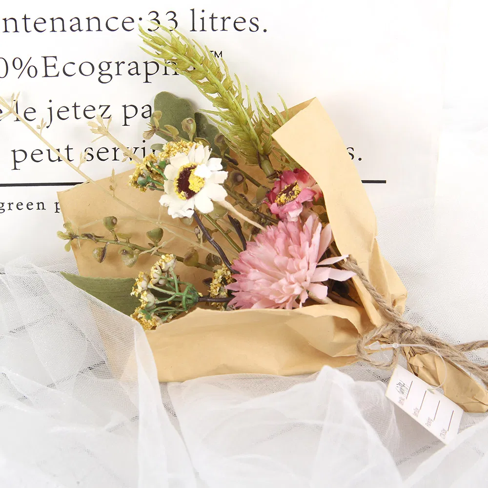 Spring Decorative Artificial Floral Spray Wrapped with Kraft Paper Home Festival Decor