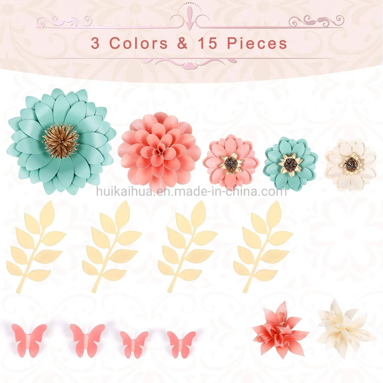 Hkh White Set Paper Flowers Decorations for Wall Wedding Backdrop Baby Shower Bridal Shower Party