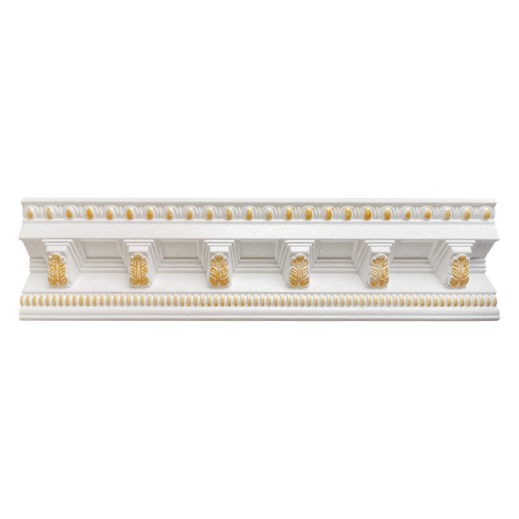 Gold Fancy Flower Embossed Polystyrene Cornice Design Decorative Crown Moulding