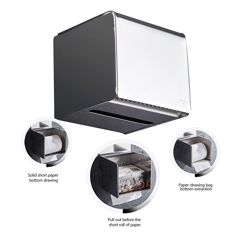 Brushed Rose Gold SUS304 Stainless Steel Square Tissue Box, No Drill &amp; Punch Dual Installation Waterproof Wall Mounted Ins Style Luxury Toilet Paper Holder with