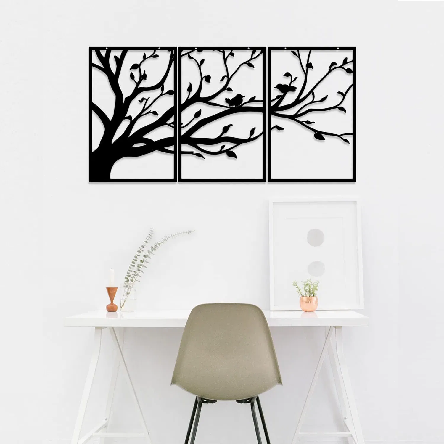 Gift Present Decorations 3 Panels Metal Tree of Life Wall Art Decor