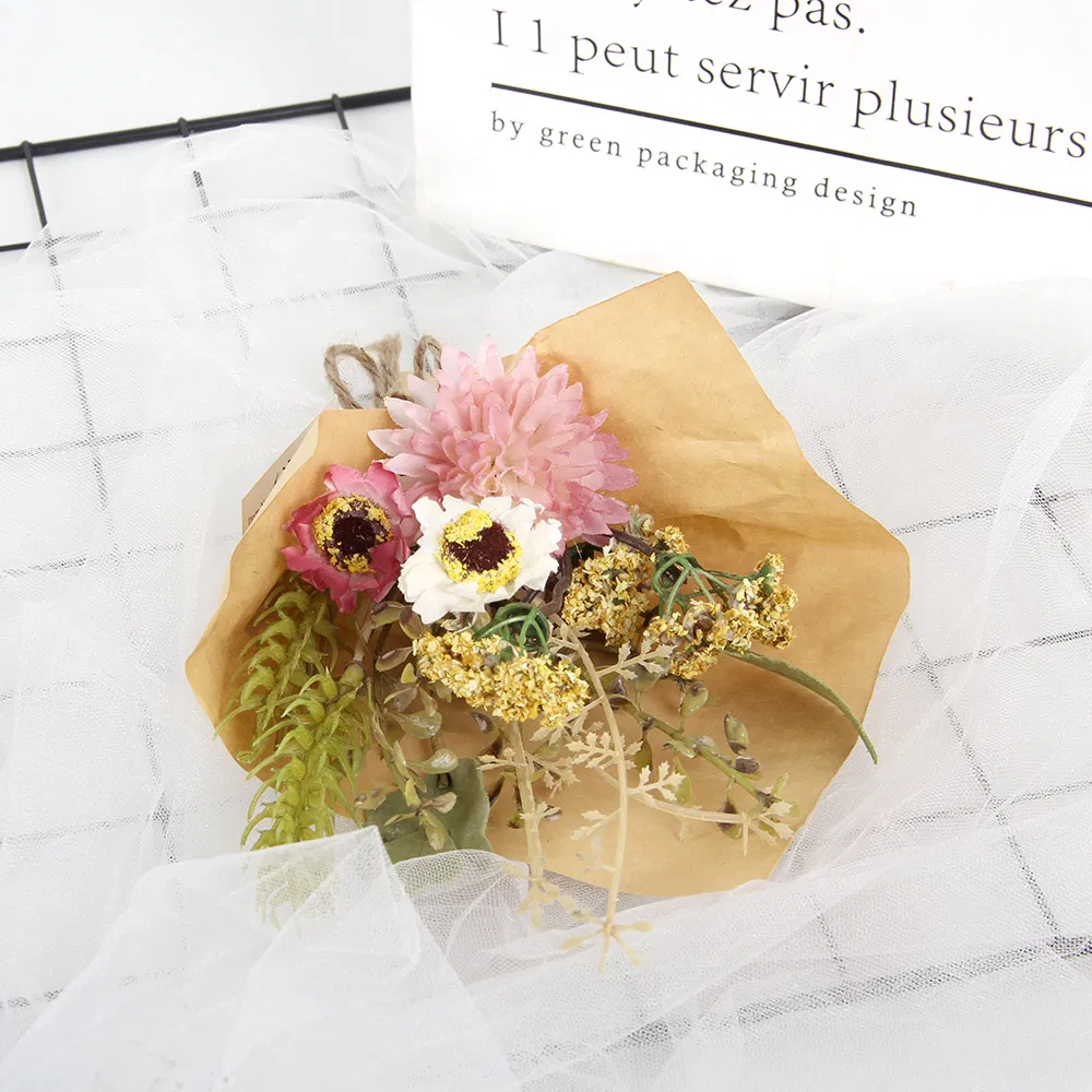 Spring Decorative Artificial Floral Spray Wrapped with Kraft Paper Home Festival Decor