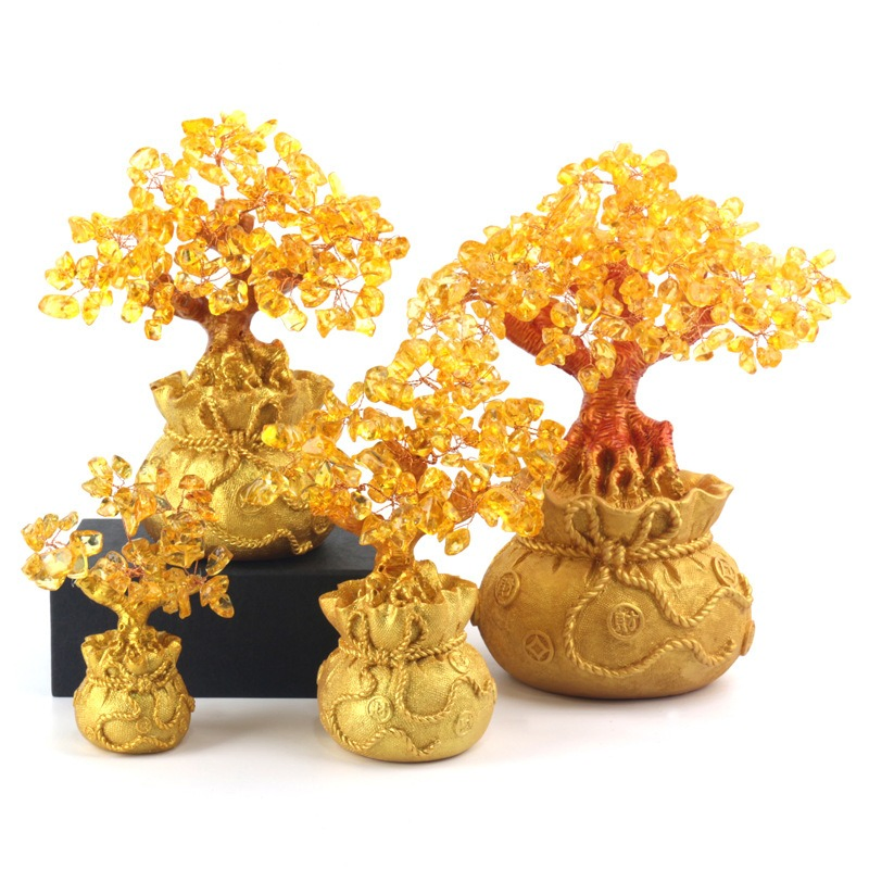 Crystal Money Bag Tree Resin Feng Decor Ornament Lucky Wealth Crystal Tree Home Craft Decoration Wholesale