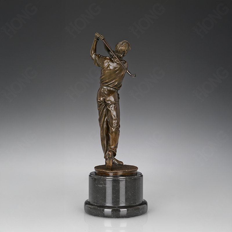 Realistic Bronze Golf Swing Sculpture with Marble Base
