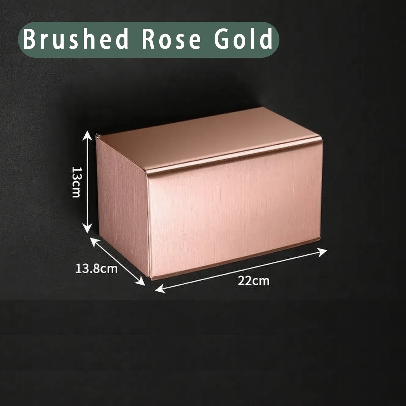 Brushed Rose Gold SUS304 Stainless Steel Square Tissue Box, No Drill &amp; Punch Dual Installation Waterproof Wall Mounted Ins Style Luxury Toilet Paper Holder with