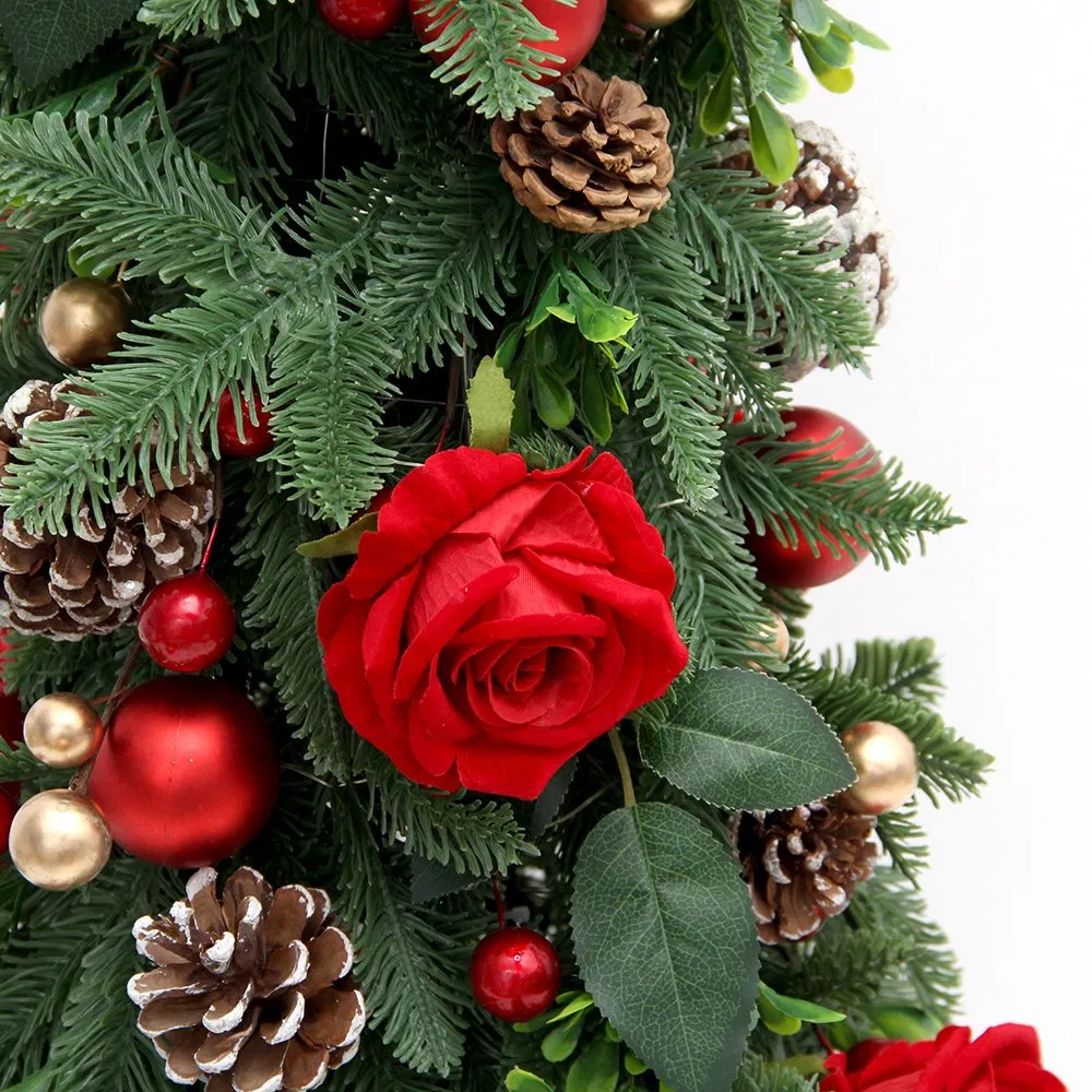 2024 Newly Design Pine Tower Molding Aritificial Rose Tree with LED Light Christmas Decorations for Christmas Ornaments