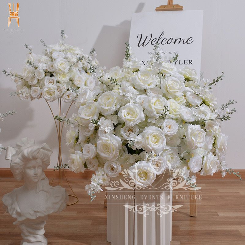 Hot Sale White Silk Artificial Flowers Ball Wedding Backdrop Arch Graduation Back School Decor