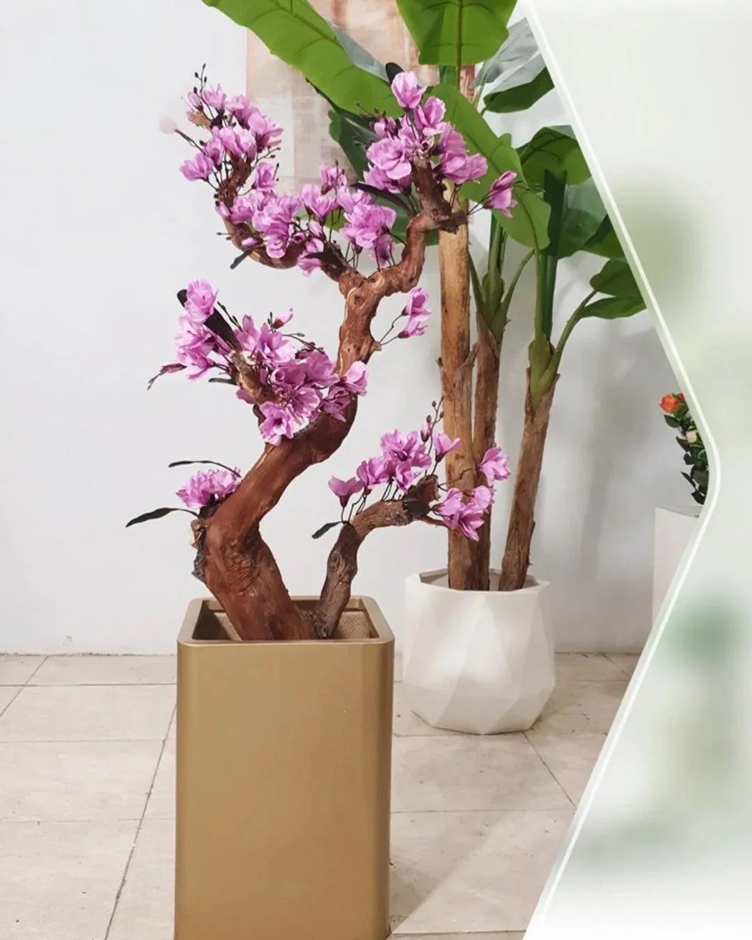 Tik Tok Youtube Instagram Latest Custom Bonsai Potted Plant Pink White Artificial Cherry Blossom Tree for Home Indoor Decor