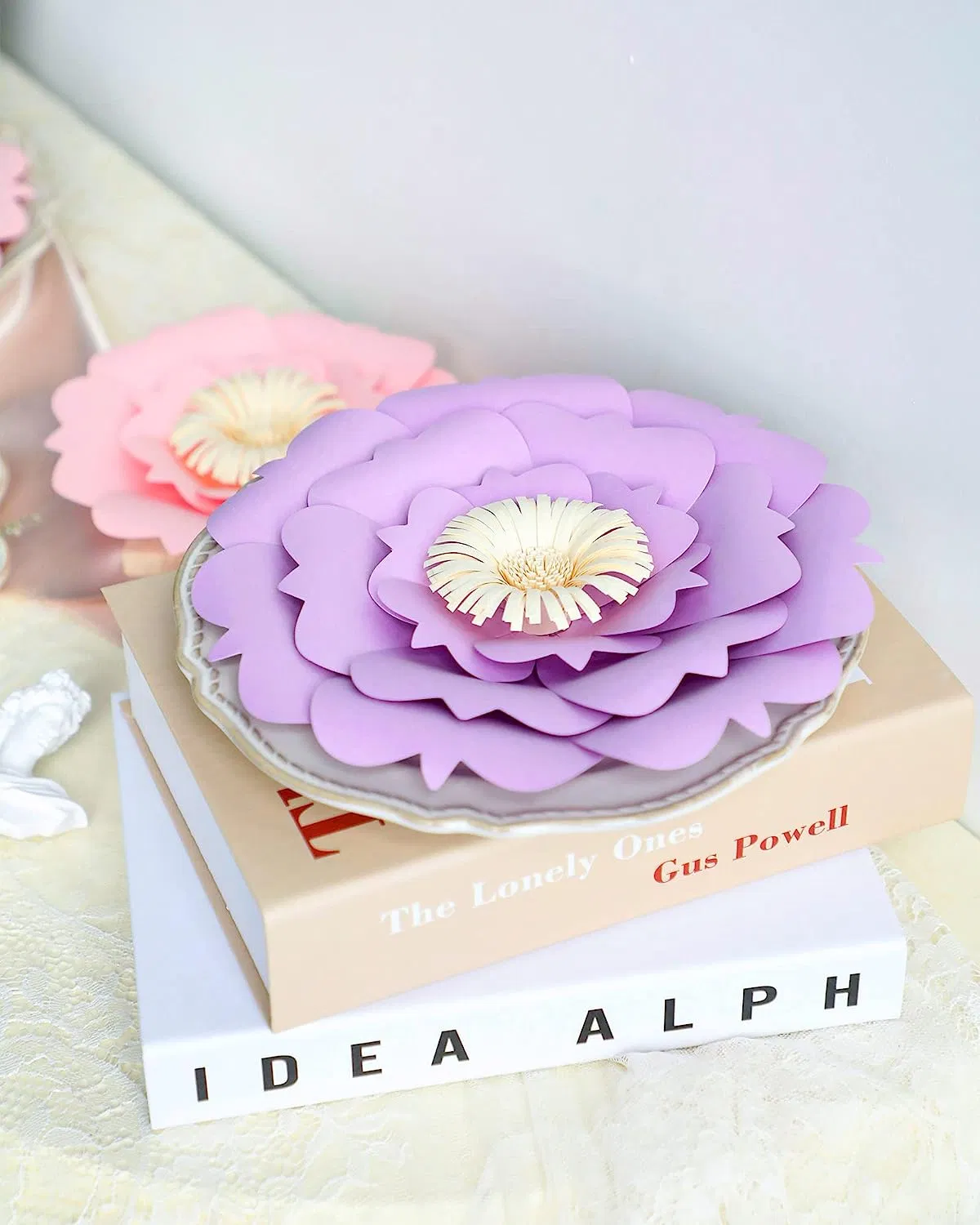 Large 3D Paper Flowers Decorations for Wall (Purple Lavender Pink, Set of 6), Wedding, Bridal Shower, Baby Shower, Nursery Decor, Centerpieces, Paper Roses Back