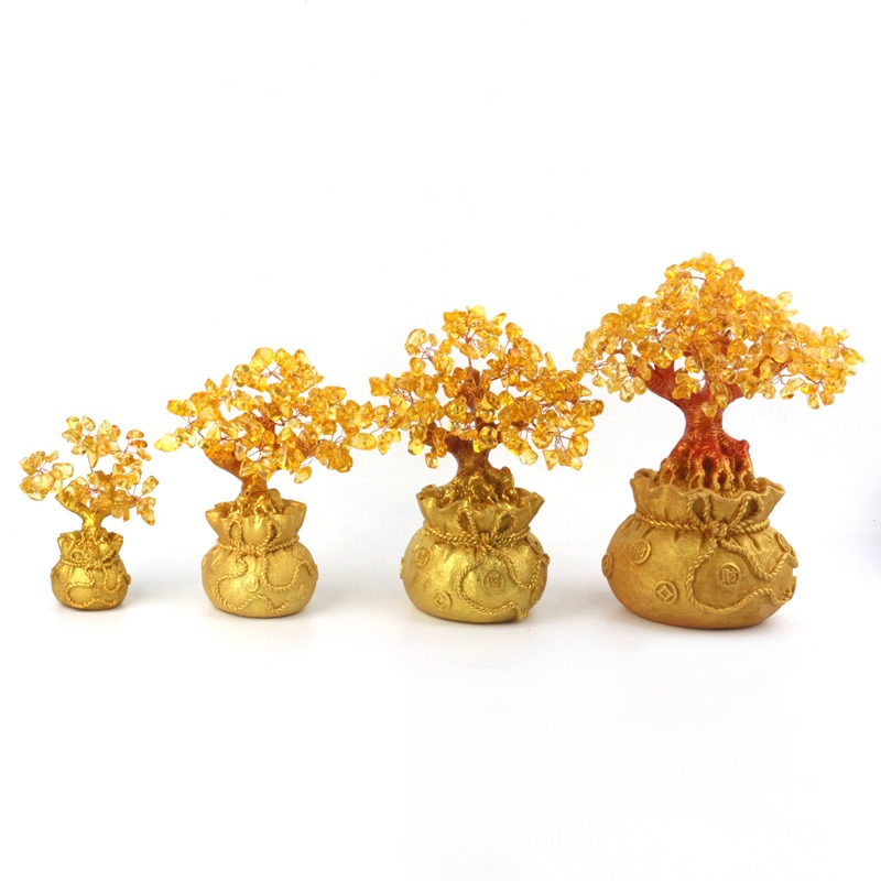 Crystal Money Bag Tree Resin Feng Decor Ornament Lucky Wealth Crystal Tree Home Craft Decoration Wholesale