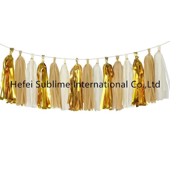 Shiny Gold Ivory Tassel Garland Sparkly Paper Tassel Decorations