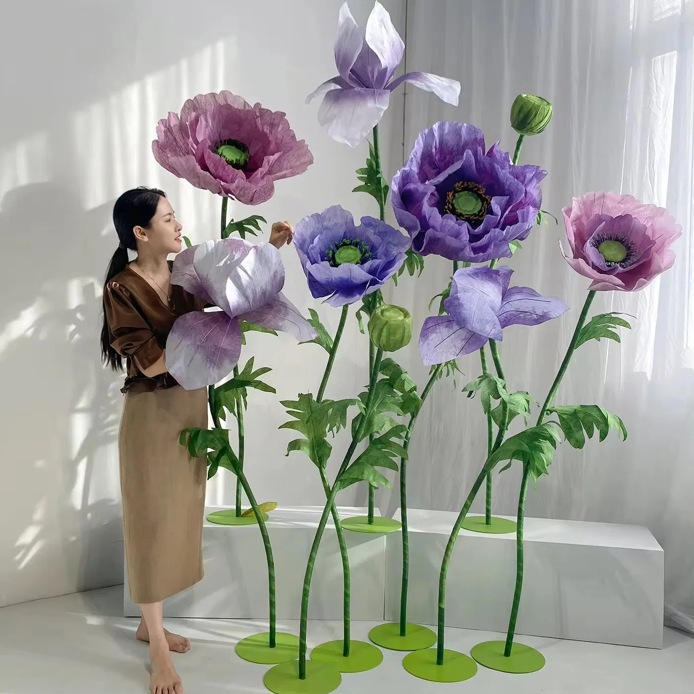 Craft Roses Giant Tall Large Handmade Paper Flowers Poppy Beauty Artificial Flowers for Event