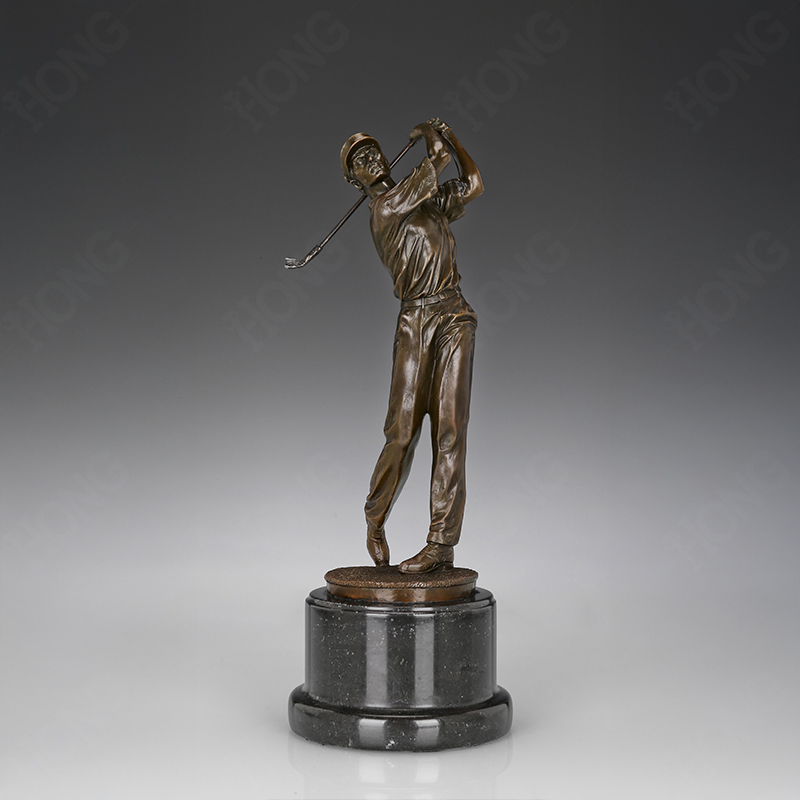 Realistic Bronze Golf Swing Sculpture with Marble Base