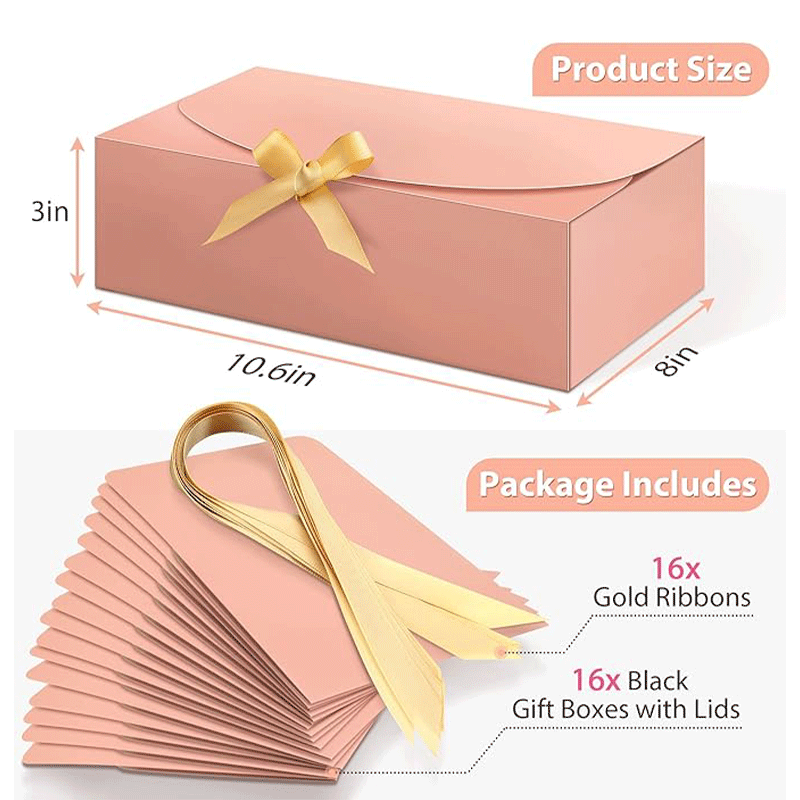 Custom Rose Gold Eco-Friendly Book Shaped Paper Gift Box with Ribbon