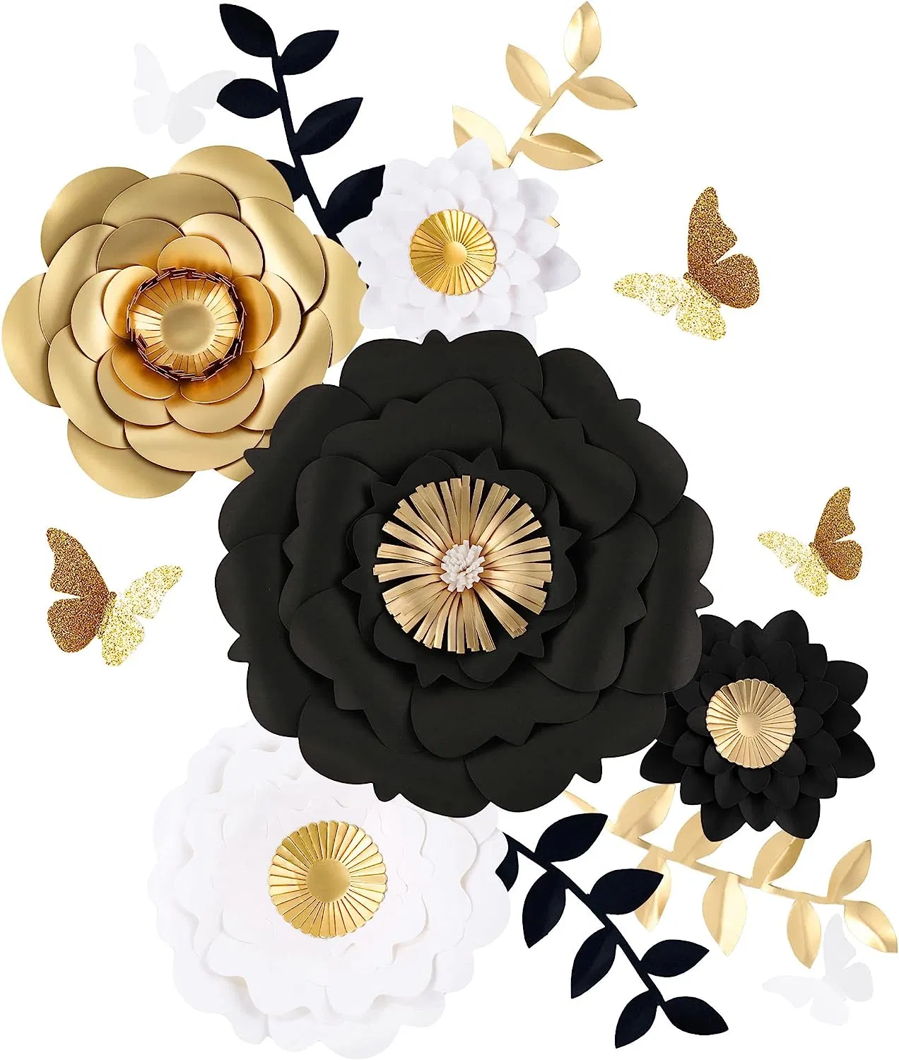 3D Black White and Golden Theme Halloween Party Graduation Party Decoration and Indoor Living Room Deecoration Handmade Paper Flower