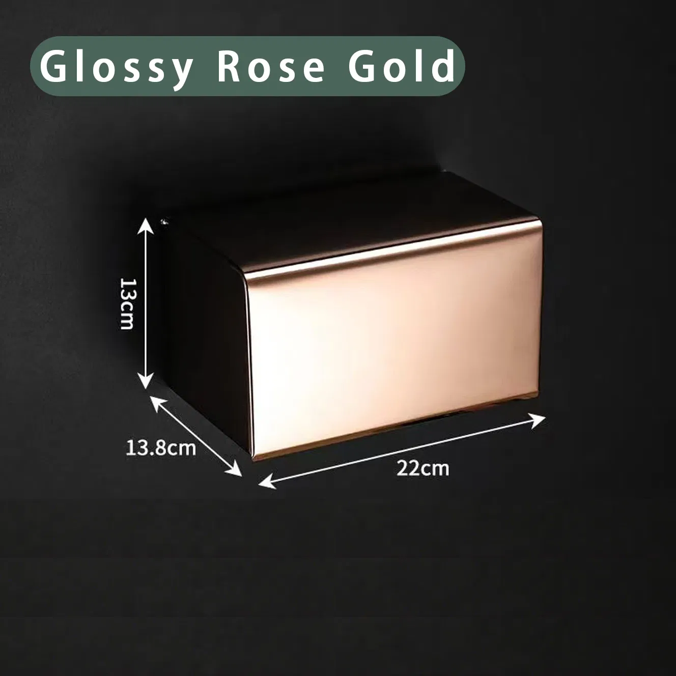 Glossy Mirror Rose Gold SUS304 Stainless Steel Square Tissue Box, No Drill &amp; Punch Dual Installation Waterproof Wall Mounted Ins Style Luxury Toilet Paper Holde