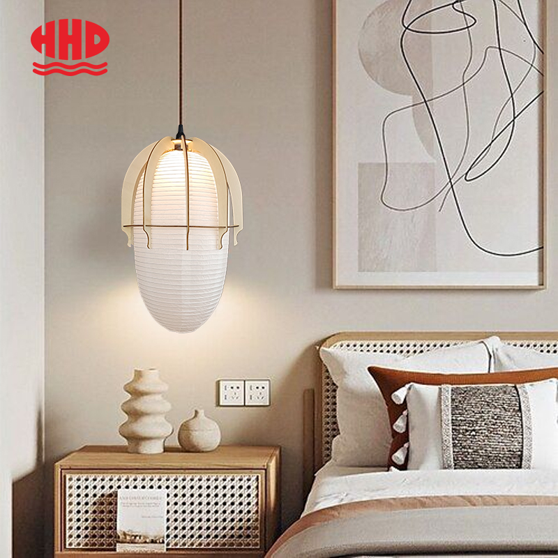 Dimmable LED Pendant Light 30cm 40cm Rice Paper Ceiling Paper Lamp with Wood Structure