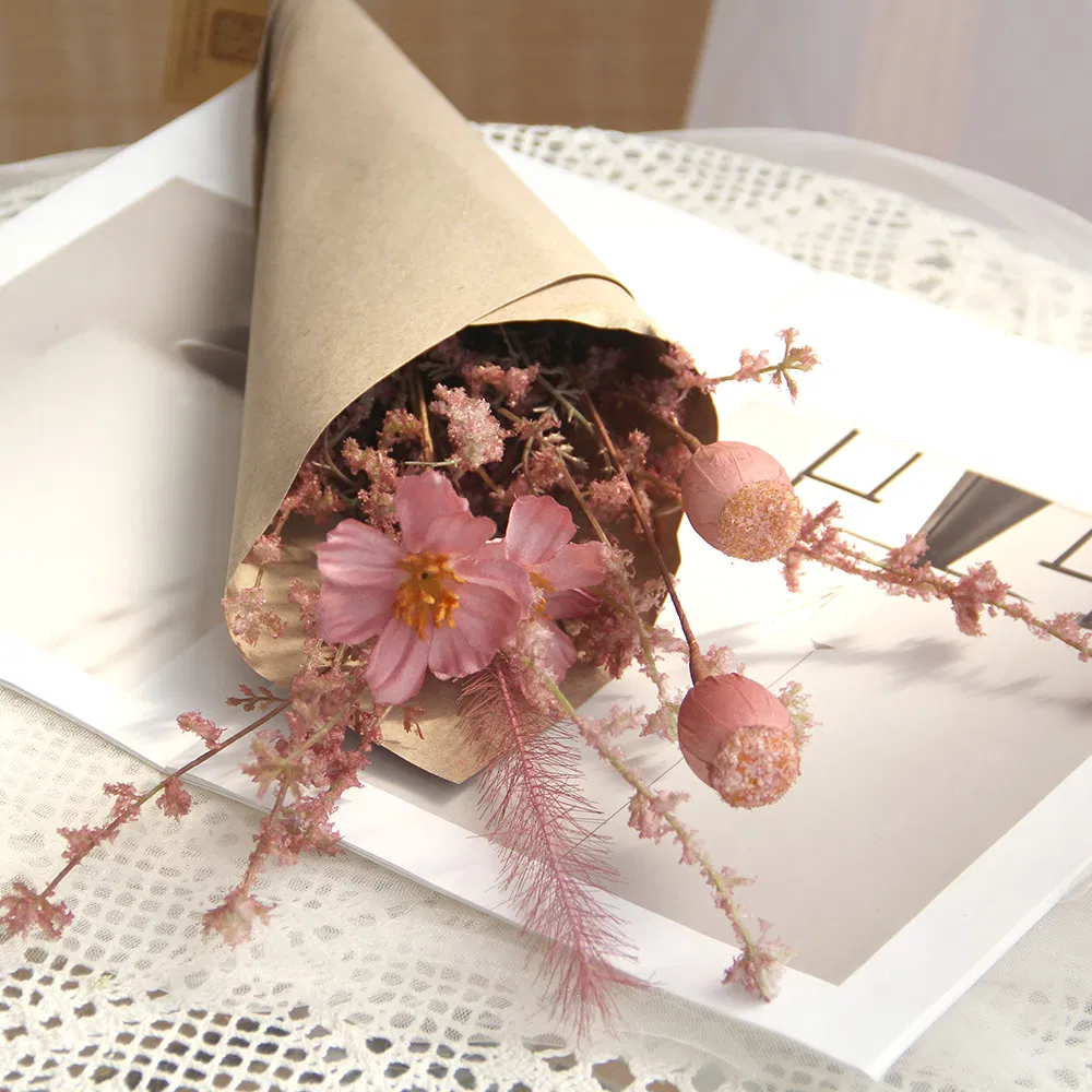 Handmade Artificial Flowers Bouquet with Kraft Paper Home Wedding Party Decoration