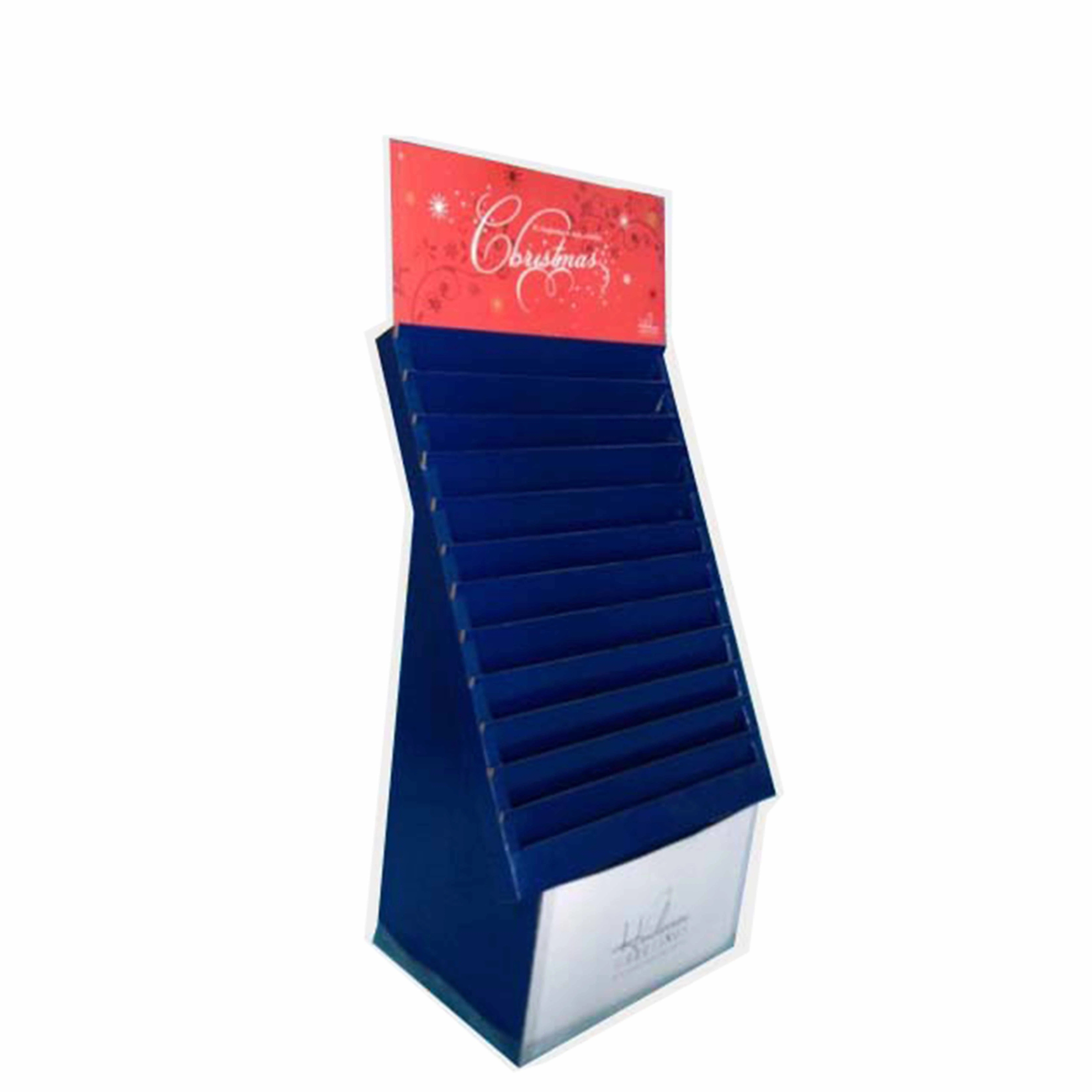 Merchandising Pop Paper Corrugated Floor Stand Shirt Cardboard Display with Hooks Pegs for Hair Extension Car Charger