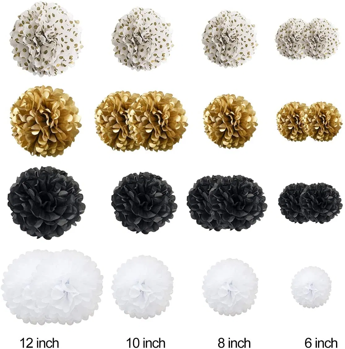Black and White Gold Hanging Decorations Ceiling Wall Decor Tissue Paper POM Poms Kit
