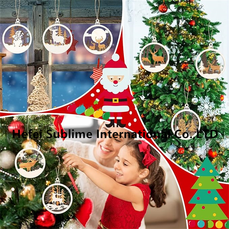 3D Round Hollow Laser Cutting Wood Ornament for Christmas Holiday Decoration