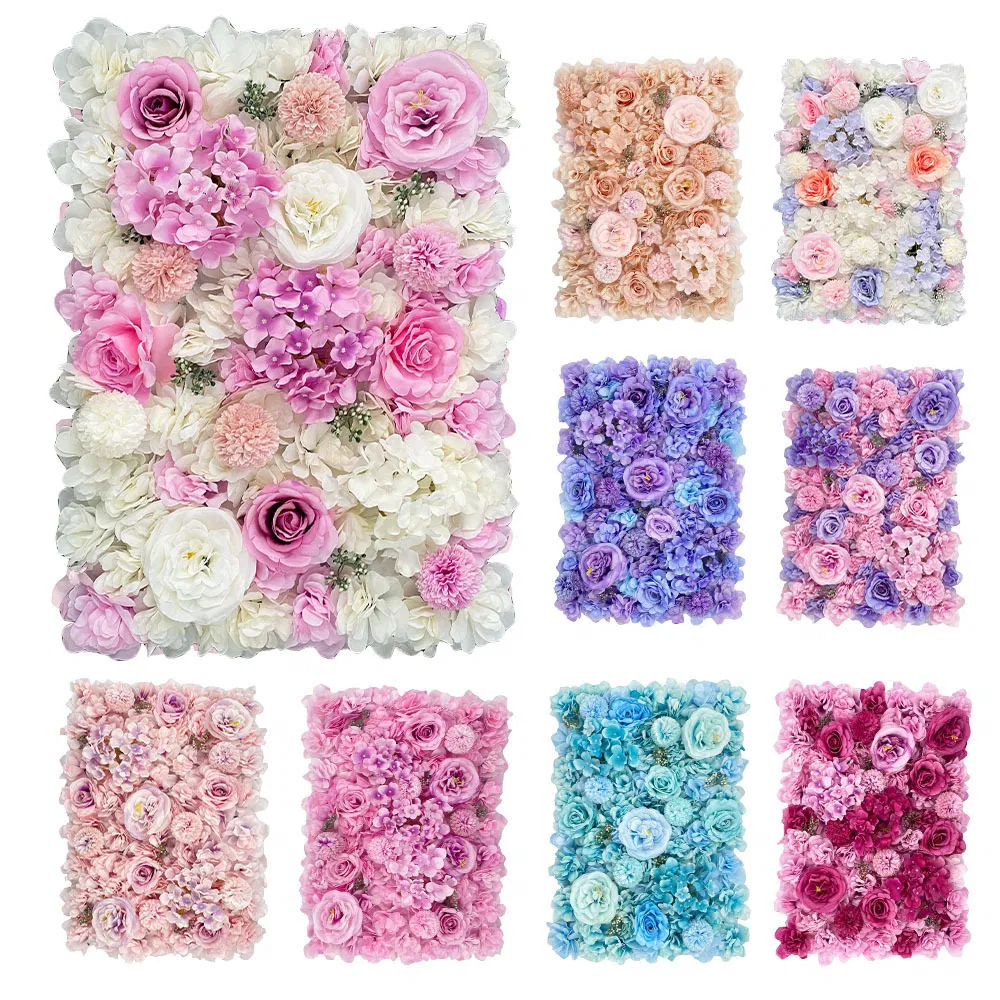 Flower Wall Panels Decoration Artificial Silk Rose Hydrangeas Flower Wall Backdrop for Wedding Party