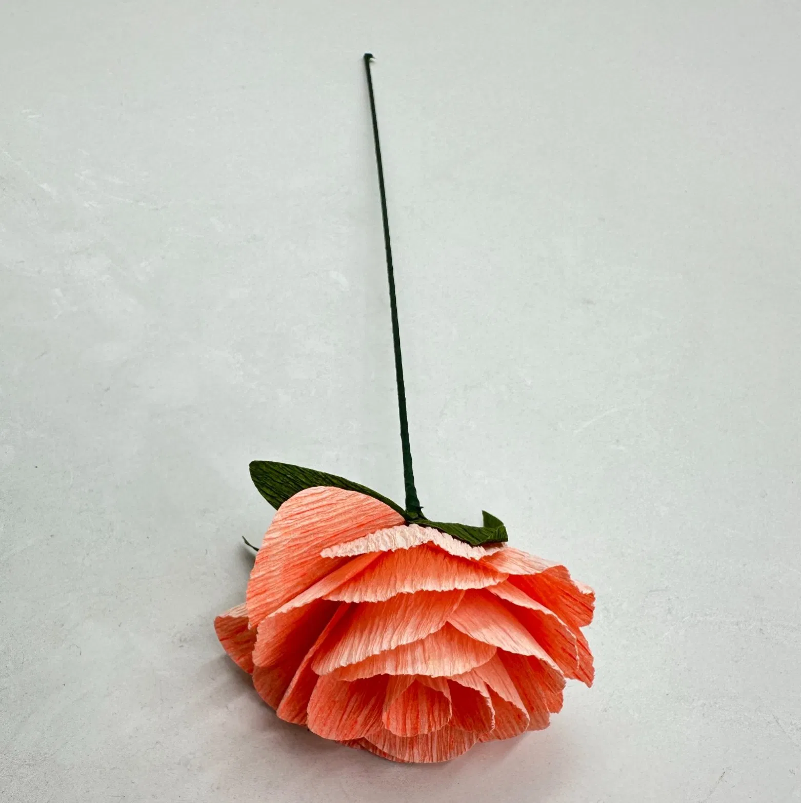 Handmade Crepe Paper Flower for Valentine's Day with Metal Stem