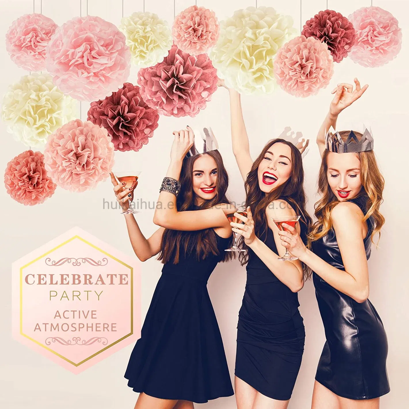 Hkh Pink Theme Party Even Decoration Hanging Wall Decoration DIY Tissue Paper Pompom