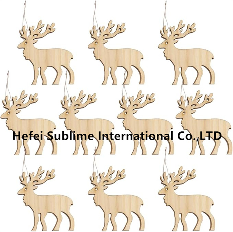 Wooden Christmas Ornaments Elk Reindeer Xmas Tree Pendants Holiday Decoration