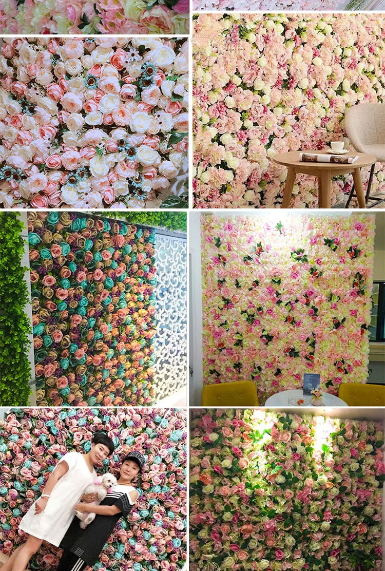 3D Wedding Decor Roll up Fabric Artificial Rose Flower Wall Backdrop