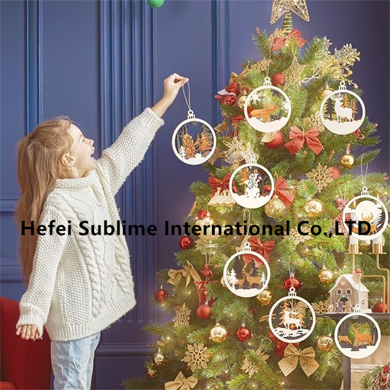 3D Round Hollow Laser Cutting Wood Ornament for Christmas Holiday Decoration