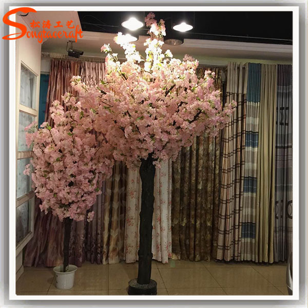 Home Decorative Fiberglass Plastic Artificial Cherry Blossom Tree