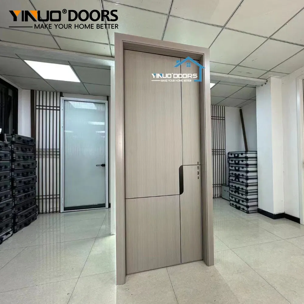 Aluminum Sliding Wood Door Interior Wooden Door Space Saving Design for Wardrobe and Room Divider