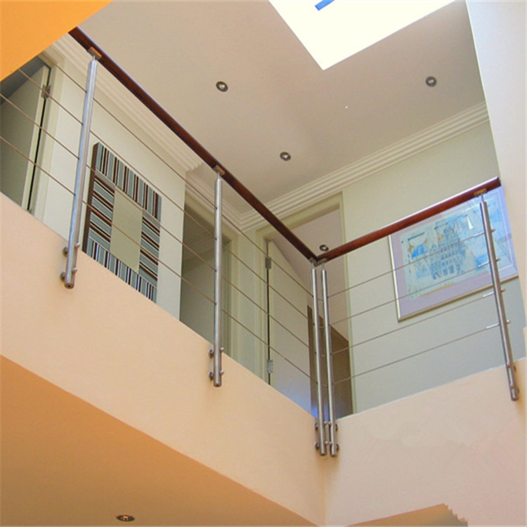 Indoor Balcony Balustrade Wire Staircase Steel Railing with Wood Handrail