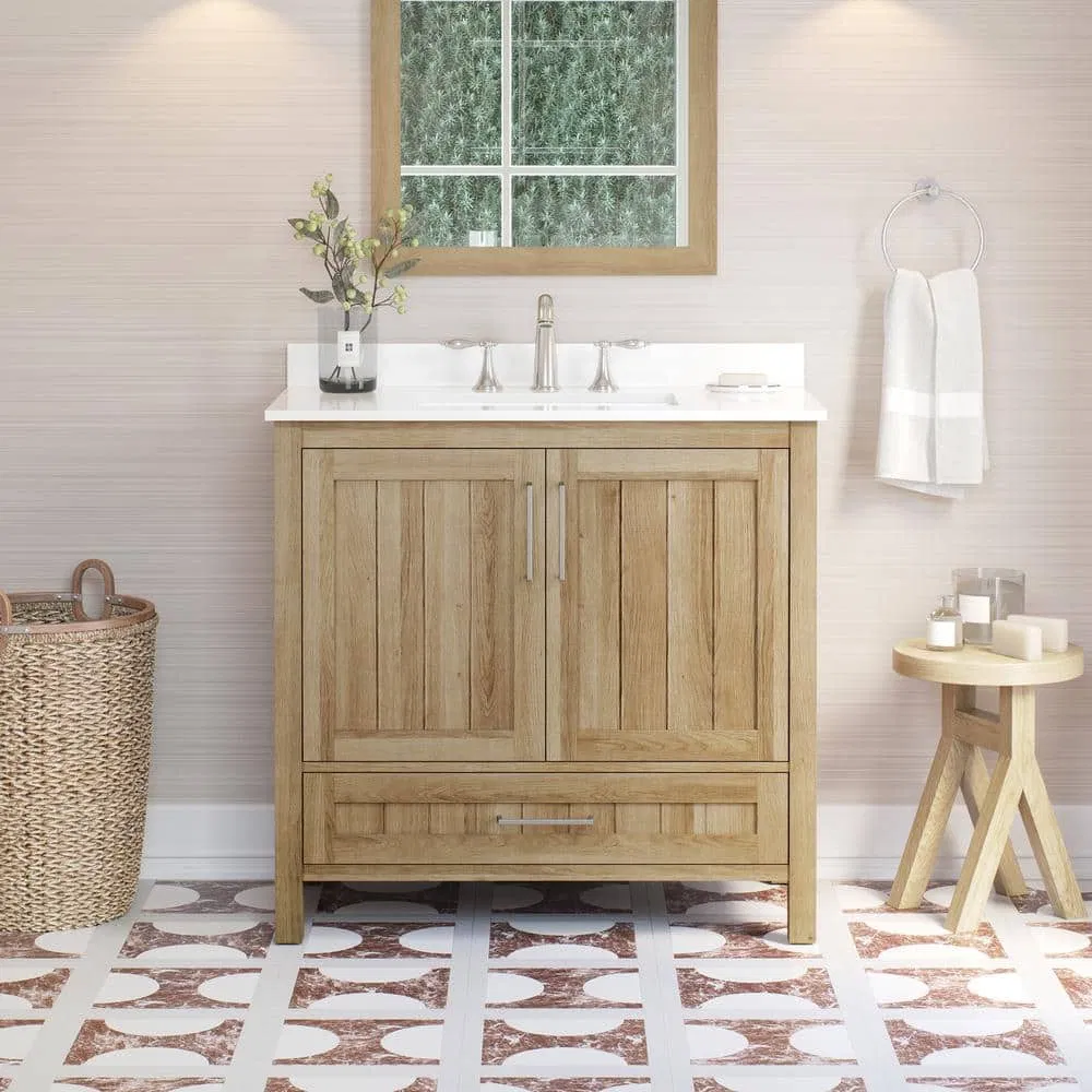 Contemporary White Oak Freestanding Bathroom Vanity Unit for Modern Homes