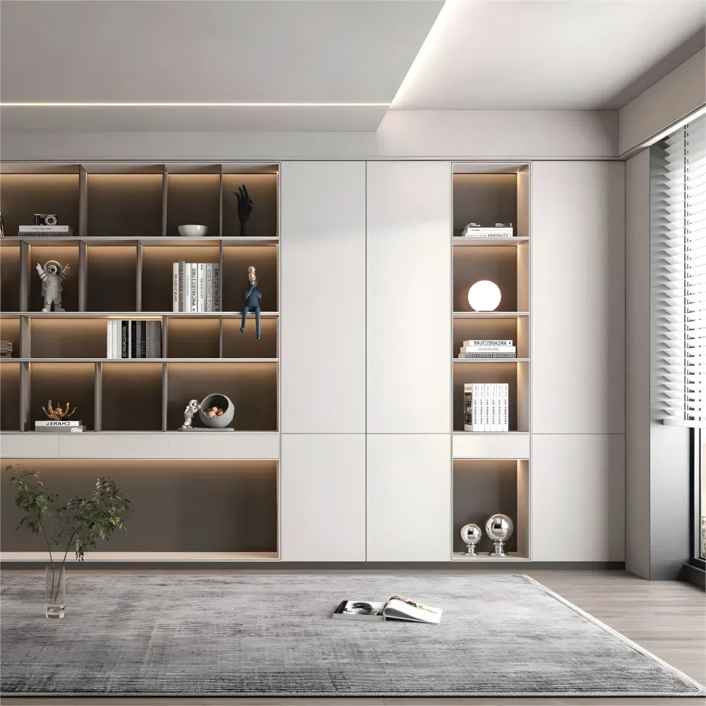 LED Built-in Display Cabinet with Lighting Decorative Modern Bookshelf