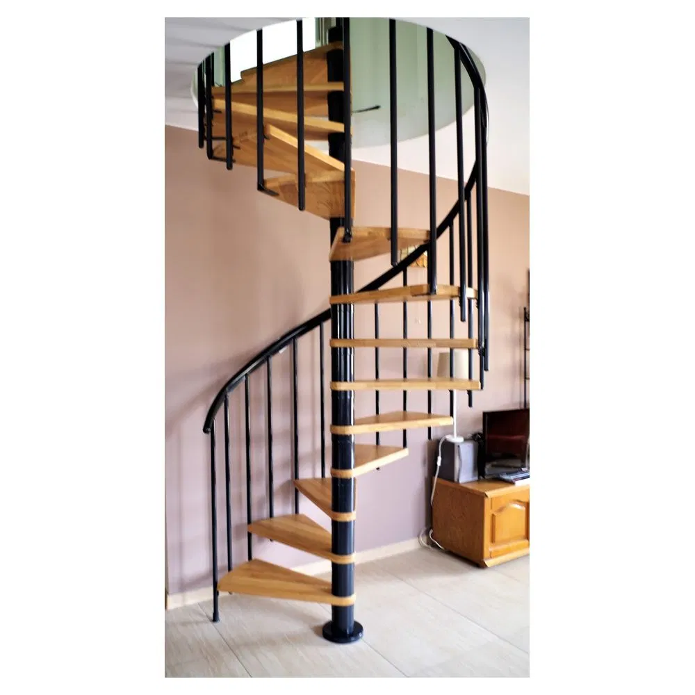 Staircase Unique Glass Railing with Beautiful Wood Tread for Modern Spiral Staircase