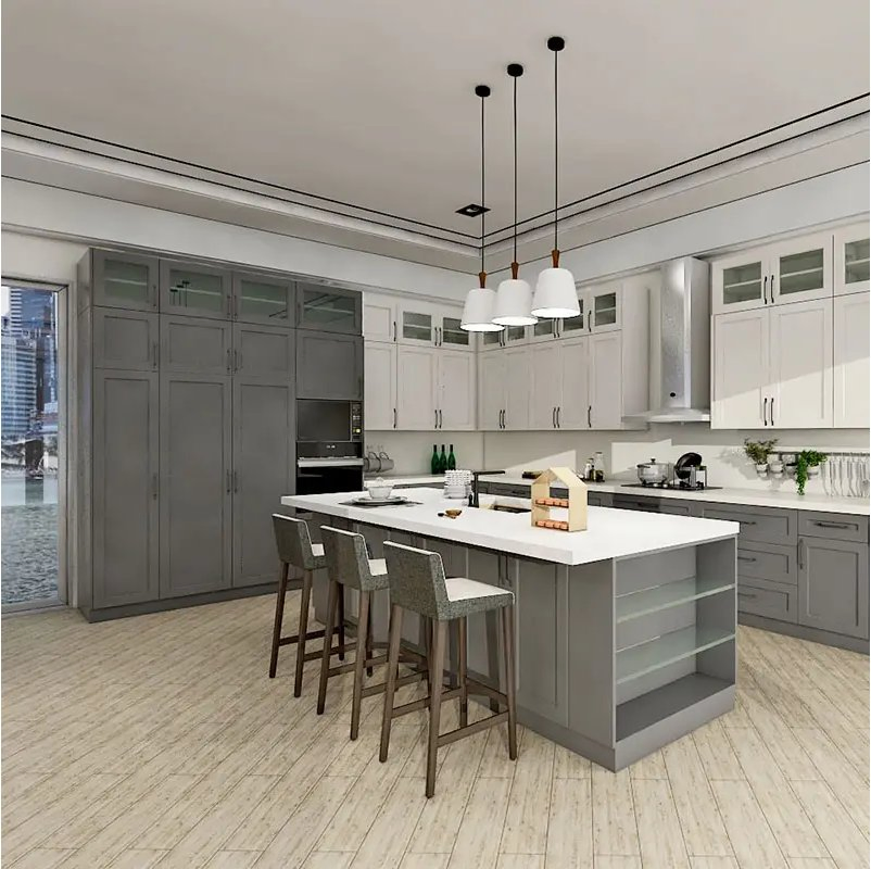 2024 American Style U Shape Modern Kitchen Cabinets White Shaker Door Luxury Kitchen Cabinets