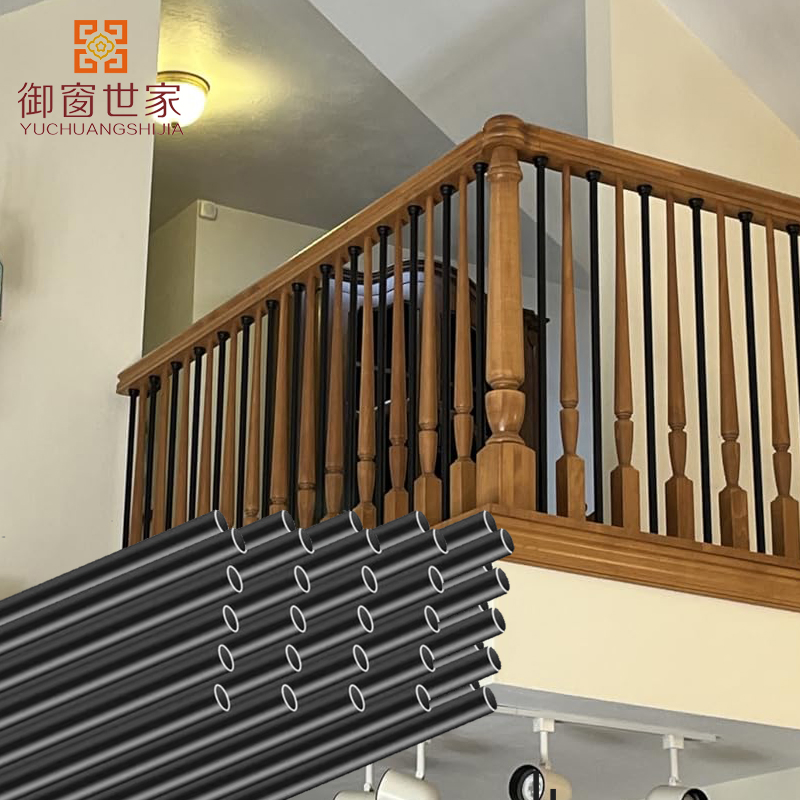 Outdoor Wooden Staircase Black Aluminum Railing Balusters for Residential Balcony Porch