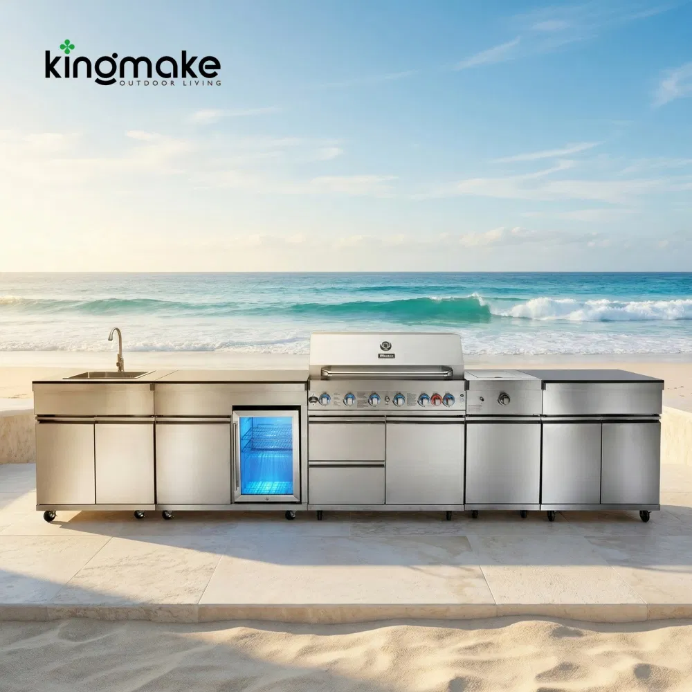 Modular Garden Furniture with Drawer Modern Outdoor Grill Station L-Shape Kitchen Island