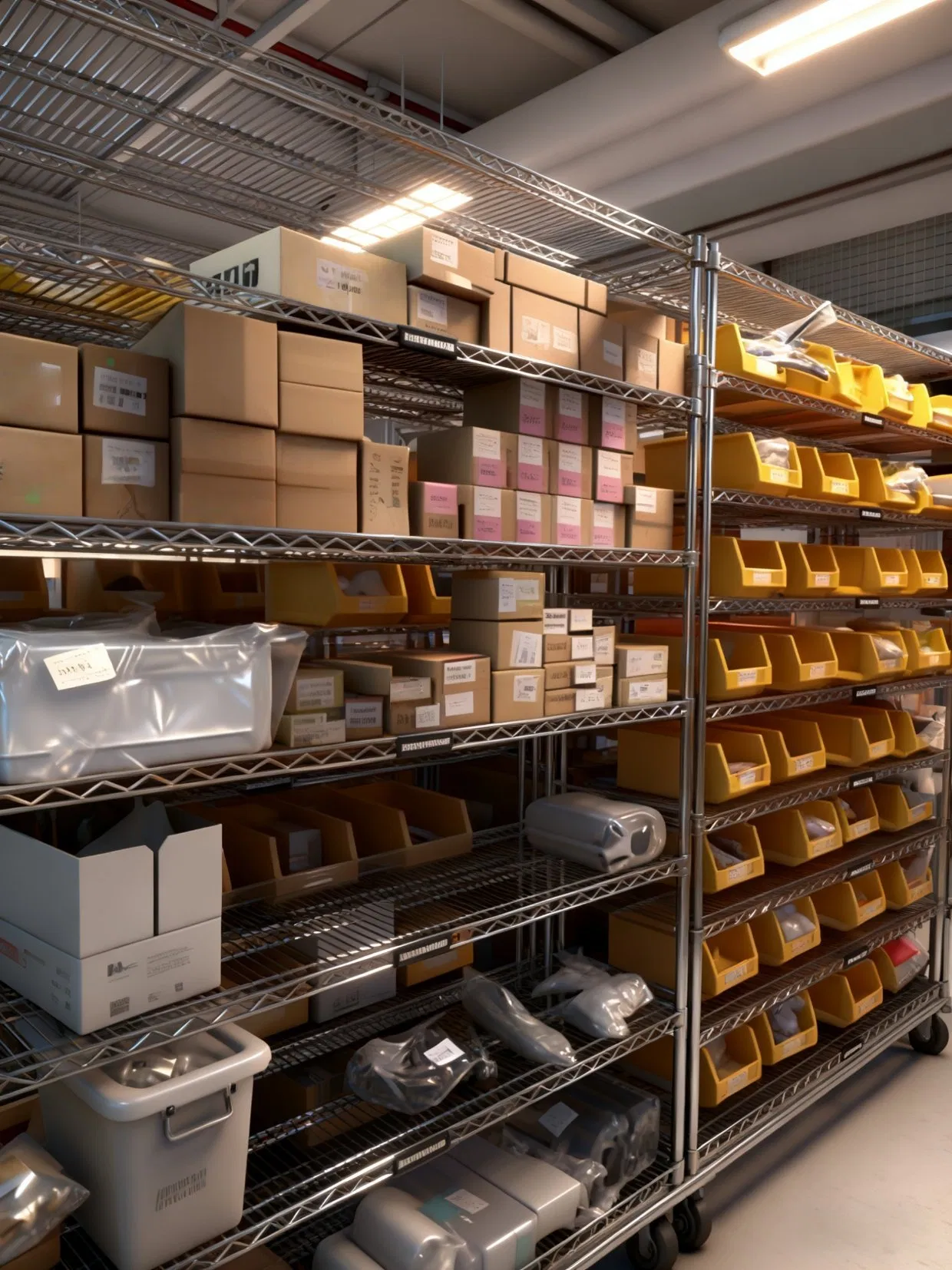 Removable 7 Tiers Wire Shelf Heavy Duty Steel Warehouse Storage Racking System with Wheels