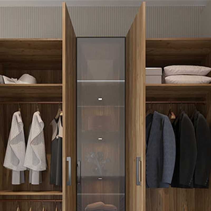 Modern Wood Grain Double Door Wardrobe with Smooth Hinged Design
