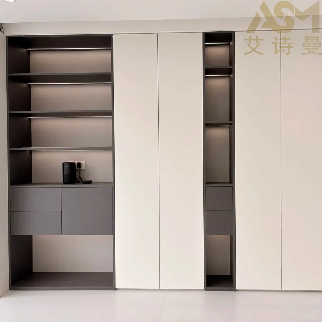 Modern Storage Cabinet Bookshelf with Built-in Desk Wooden Book Case Modular Shelf Bookcase