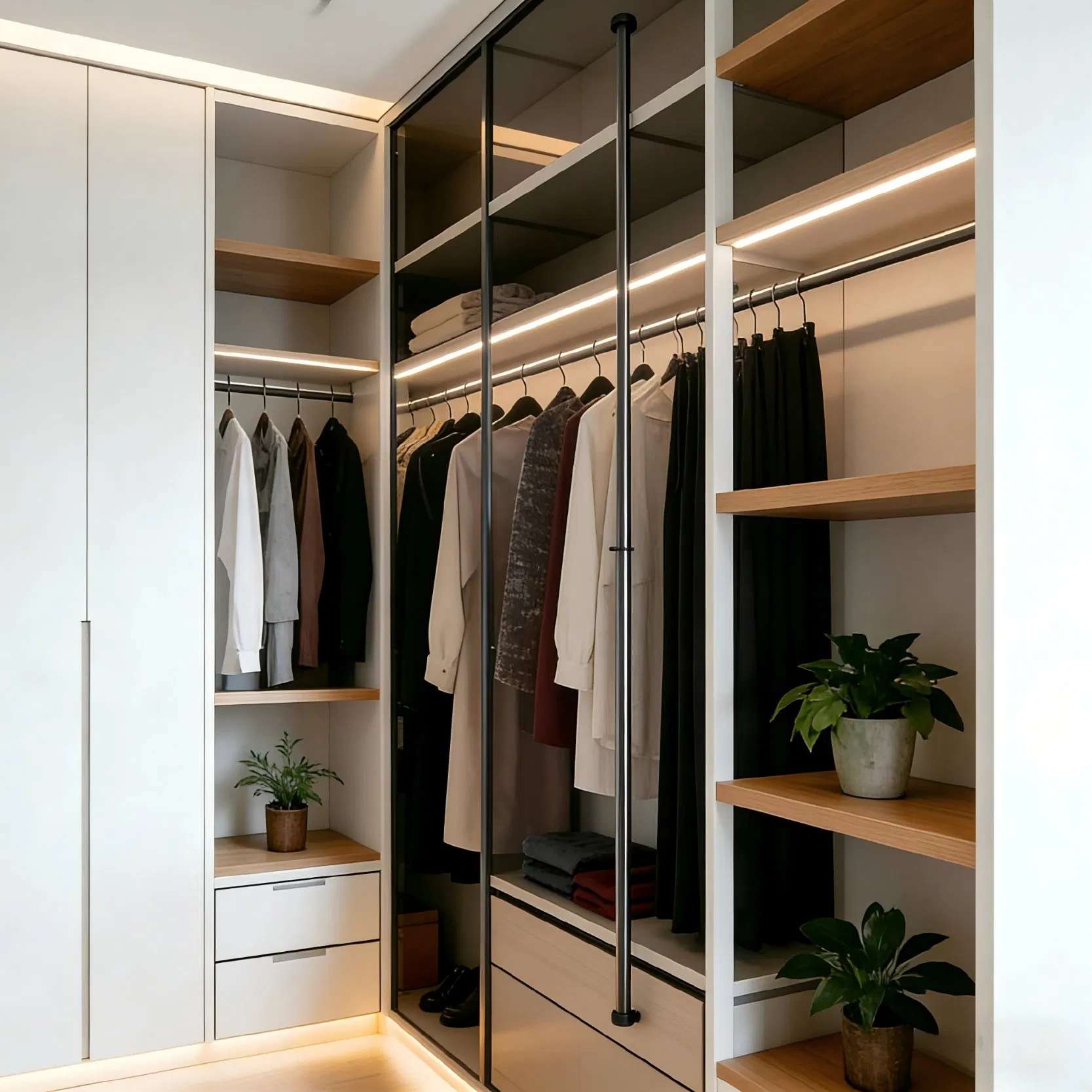 Custom Built-in Wardrobe System for Bedroom with Modular Storage Design