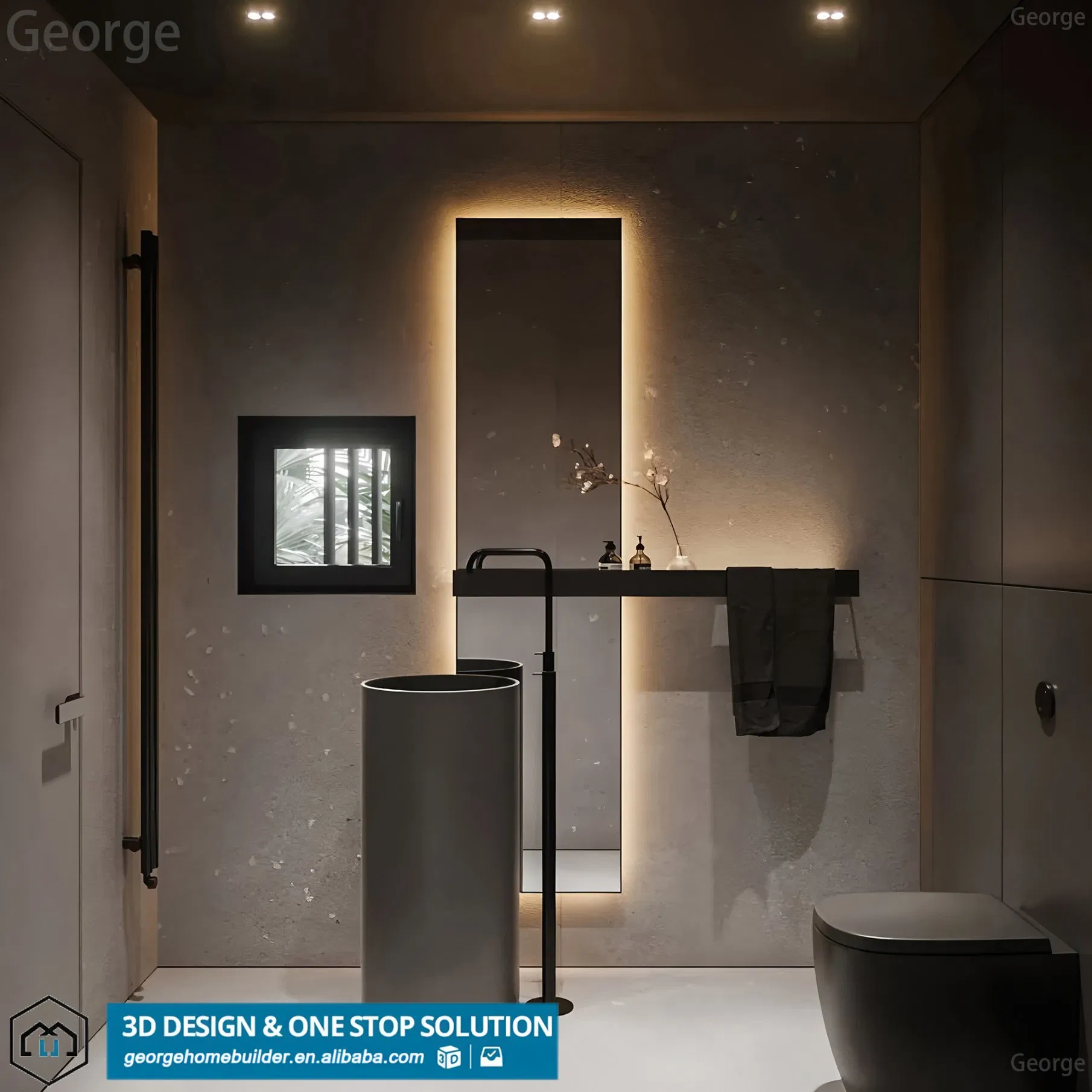 Contemporary Wall-Hung Vanity Unit with Elegant Round Ceramic Basin and Oval Mirror Custom Bathroom Cabinet for Home