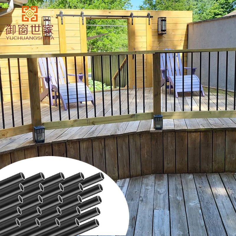 Outdoor Wooden Staircase Black Aluminum Railing Balusters for Residential Balcony Porch