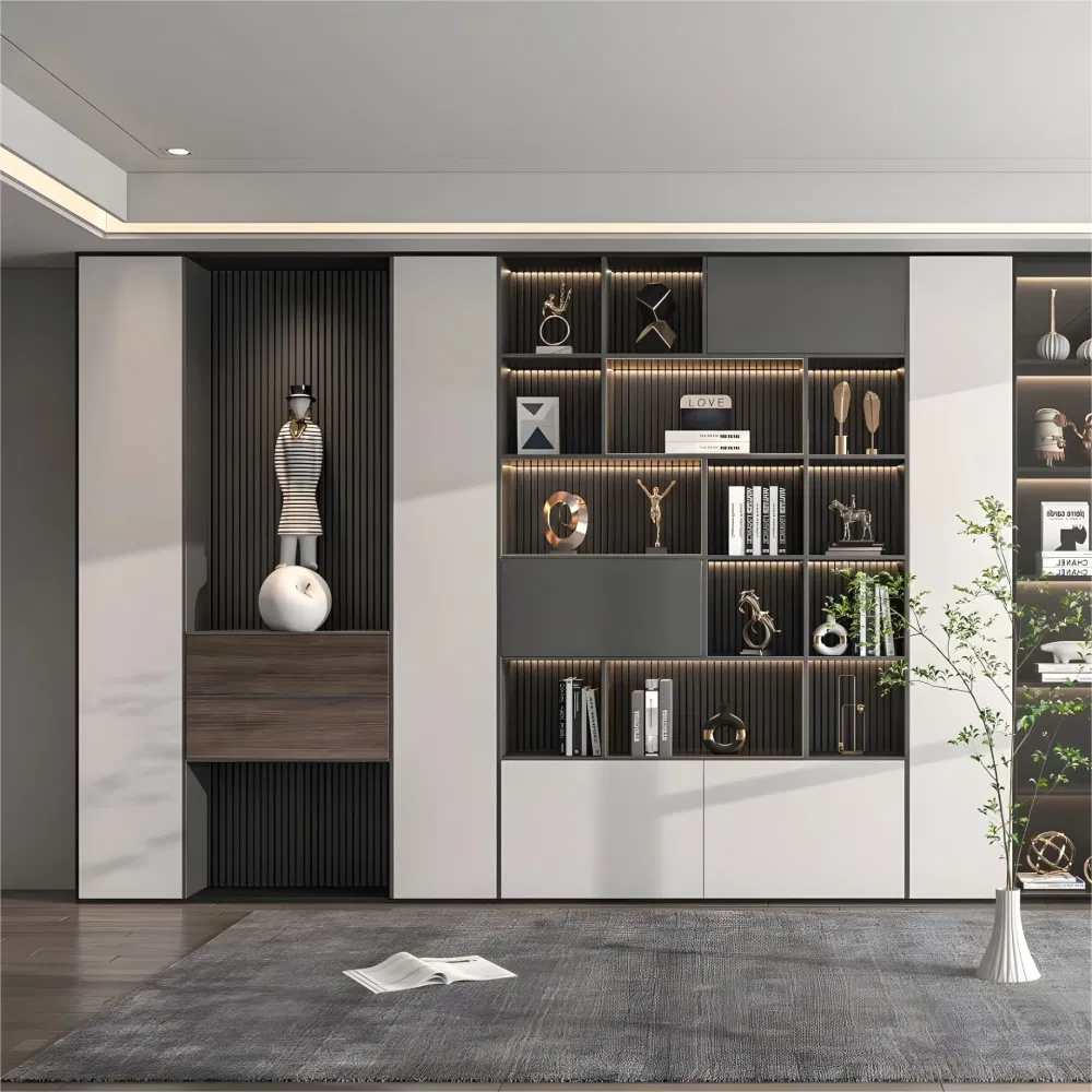 LED Built-in Display Cabinet with Lighting Decorative Modern Bookshelf