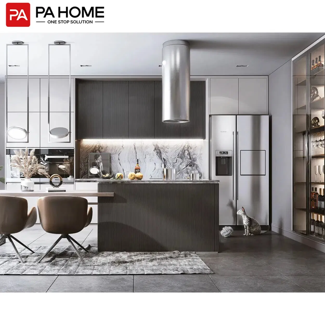 PA Modern MDF Gray Glossy Modular Island Kitchen Cabinet
